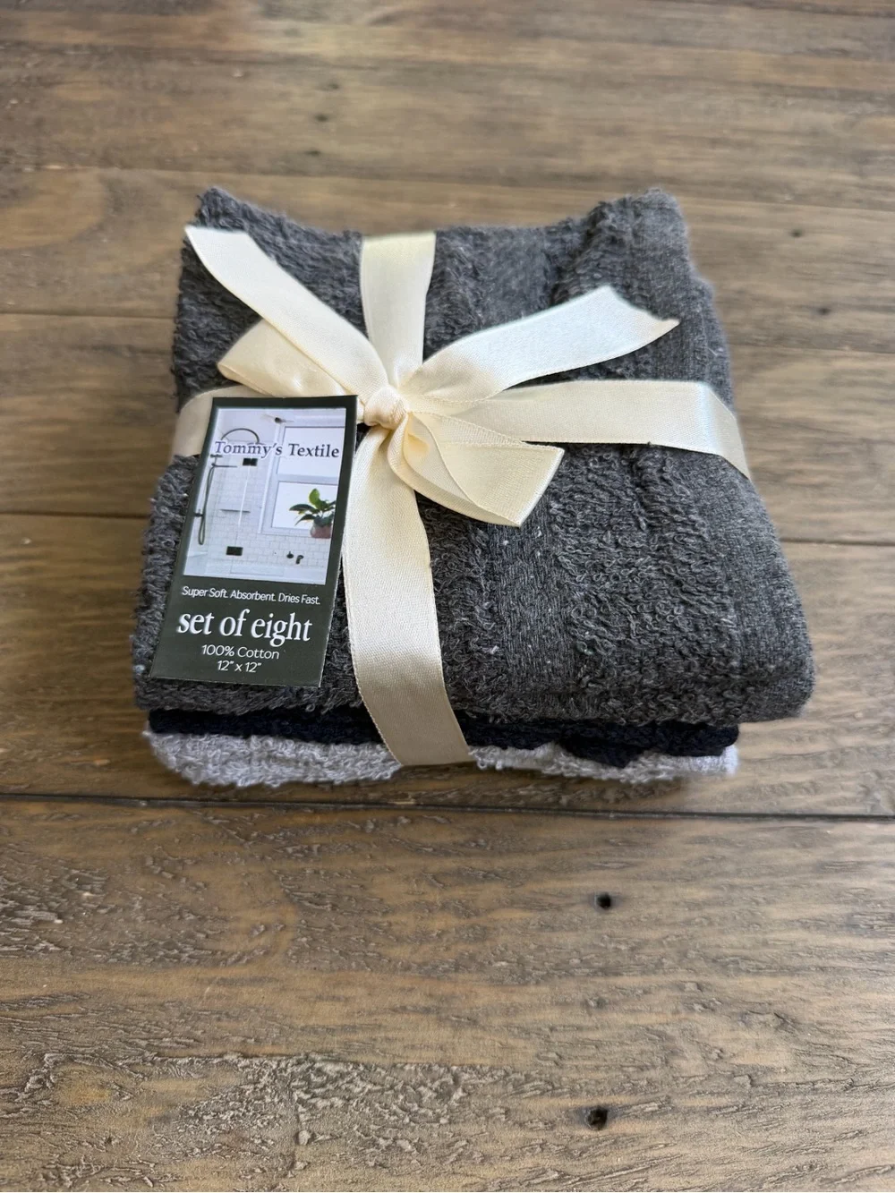 Tommy's Textile Charcoal Gray Cotton Washcloth Set - 8 Pack